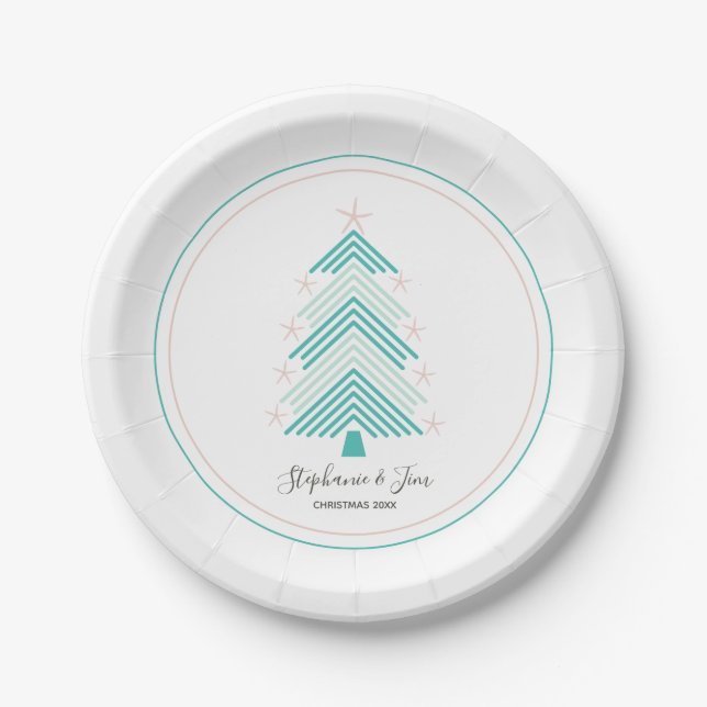Plato De Papel Starfish rosado del árbol de Navidad tropical (Anverso)
