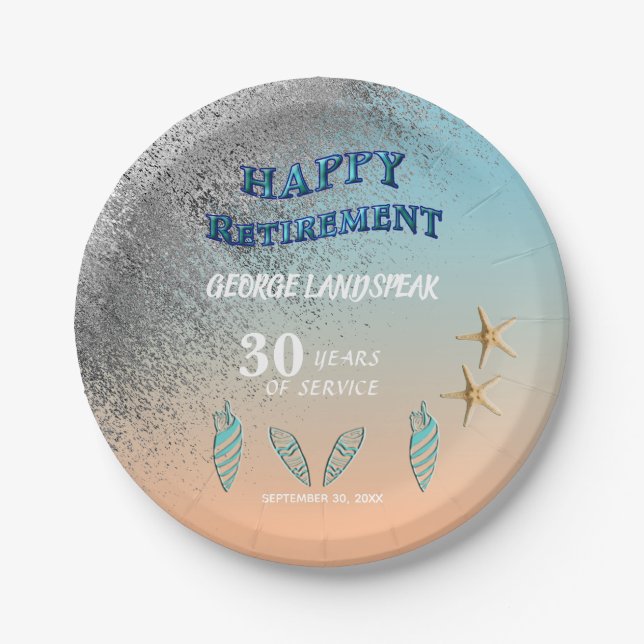 Plato De Papel Starfish Seashels Silver Purpurina Feliz Jubilació (Anverso)