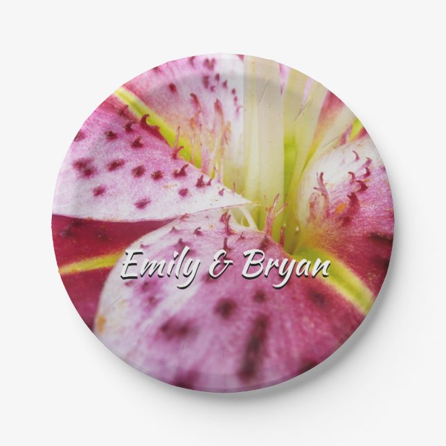 Plato De Papel Stargazer Lily Bright Magenta Floral (Anverso)