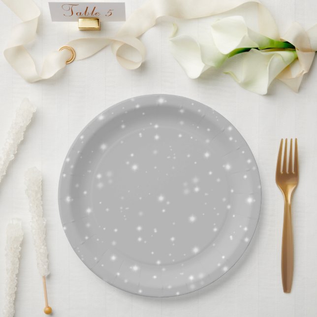 Plato De Papel Starlight gris plateado (Boda)