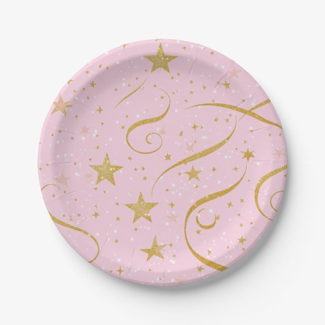 Plato De Papel Starlight Rubor - Placa de papel estrella rosa y d (Anverso)