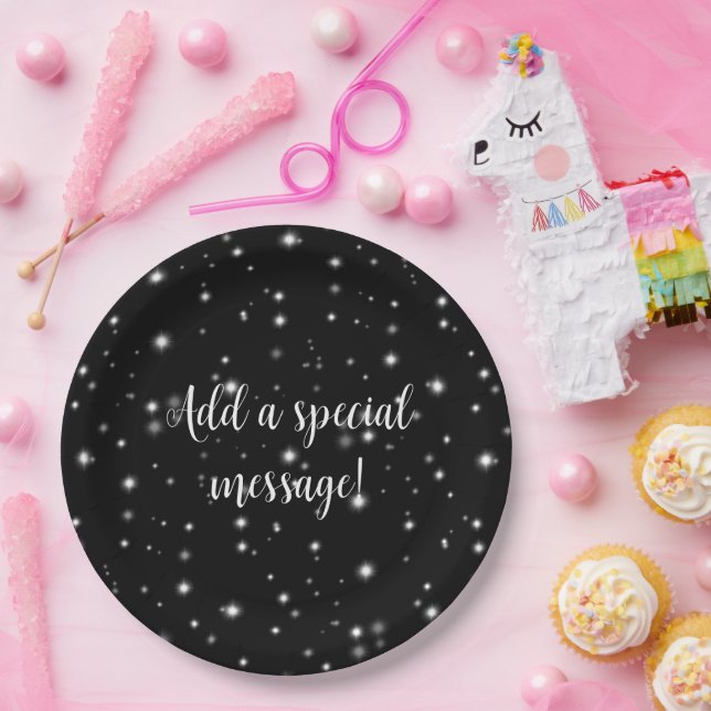 Plato De Papel Starlight Sparkles Black and White Stars (Fiesta)