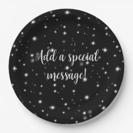 Plato De Papel Starlight Sparkles Black and White Stars