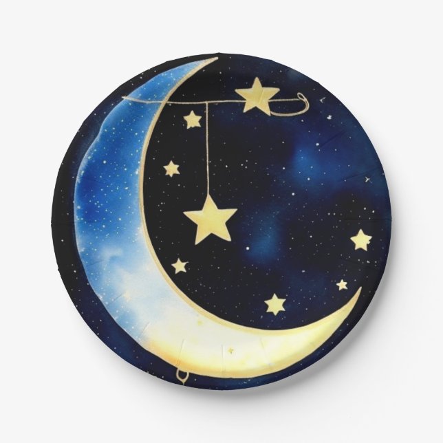 Plato De Papel Starlit Adventure: Luna y estrellas (Anverso)