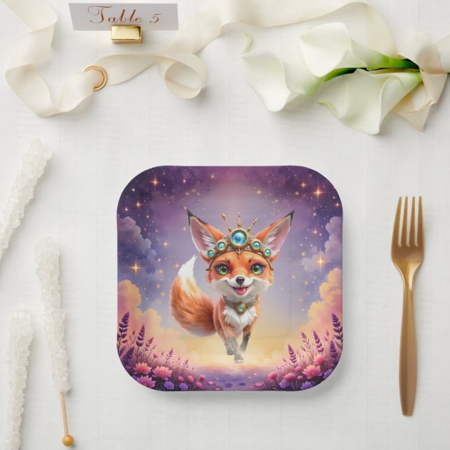 Plato De Papel Starlit Fox of the Moonlit Meadows.  (Boda)