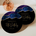 Plato De Papel Starry Agate Geode Blue Purple 18th Birthday Party<br><div class="desc">Estos glamorosos platos de papel para fiestas de 18 años de moda presentan una imagen acuarela de una ágata geodésica en tonos azules y violetas salpicada de estrellas y adornada con falsos purpurinas de oro. Las palabras "Cumpleaños 18" aparecen en un falso purpurina de oro en un estilo de letra...</div>
