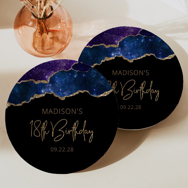 Plato De Papel Starry Agate Geode Blue Purple 18th Birthday Party (Subido por el creador)