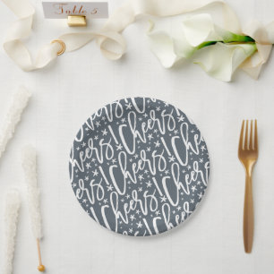 Plato De Papel Starry Cheers Brush Script Moderna Foto de Año Nue