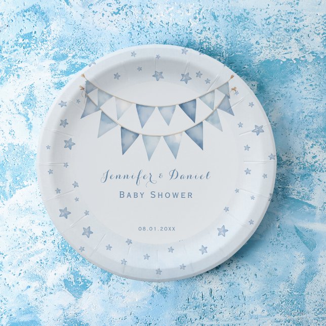 Plato De Papel Starry Light Blue Cute Baby Shower Garland (Subido por el creador)