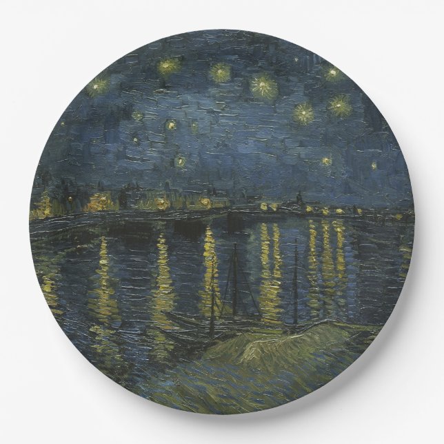Plato De Papel Starry Night Over the Rhône, oil painting Van Gogh (Anverso)
