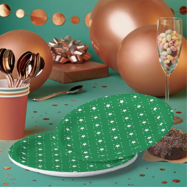 Plato De Papel Stars Green Christmas Background (Multi)