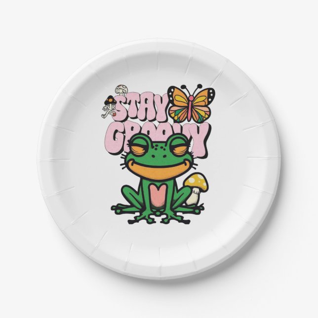 Plato De Papel Stay Groovy Frog (Anverso)