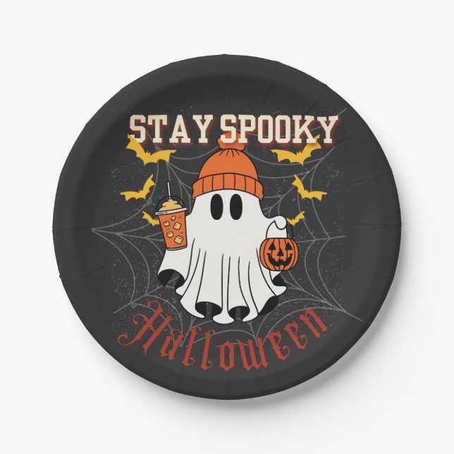 Plato De Papel Stay Spooky Ghost Halloween  (Anverso)