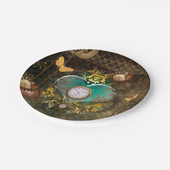 Plato De Papel Steampunk, corazón maravilloso con los relojes (Angular)