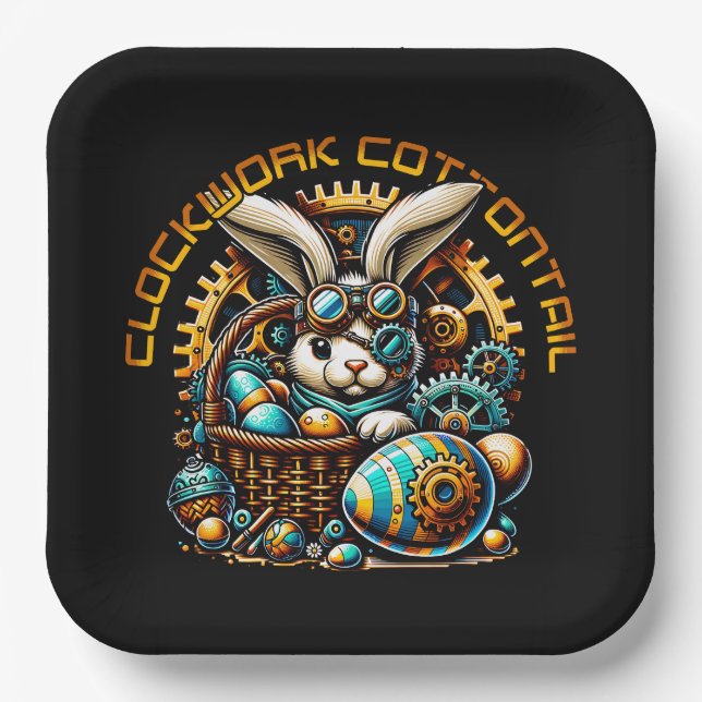 Plato De Papel Steampunk Easter Bunny (Anverso)