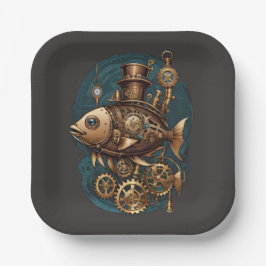 Plato De Papel Steampunk Fish Vintage Retro Style