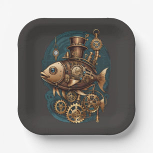 Plato De Papel Steampunk Fish Vintage Retro Style