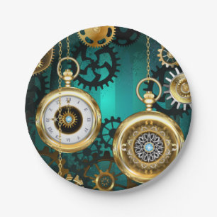 Plato De Papel Steampunk Jewelry Watch sobre un fondo verde