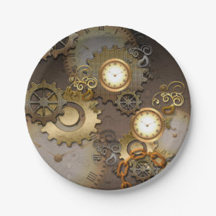 Plato De Papel Steampunk, relojes y engranajes