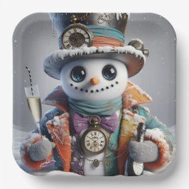 Plato De Papel Steampunk Snowman, Navidades, autora Natasha Us