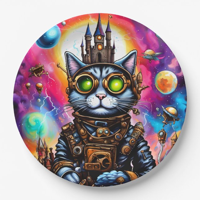 Plato De Papel Steampunk Space Cat I (Anverso)