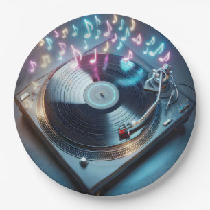 Plato De Papel Stereo Turntable Con Notas Del Neon