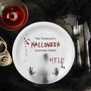 Plato De Papel Sterrorífico Fiesta de disfraces de Halloween blan