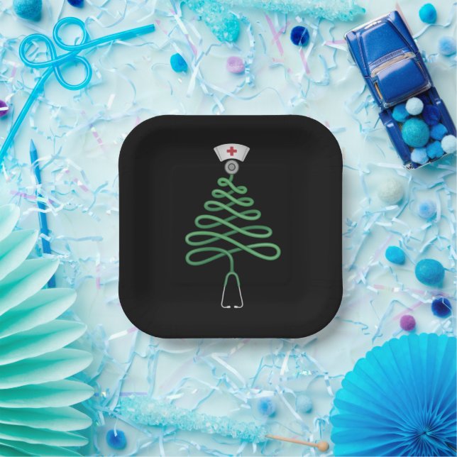 Plato De Papel Stethoscope árbol de Navidad enfermera Scrub Xmas  (Fiesta)