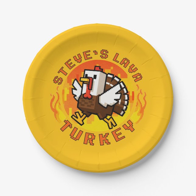 Plato De Papel Steve's Lava Chicken Turkey Minecraft Thanksgiving (Anverso)