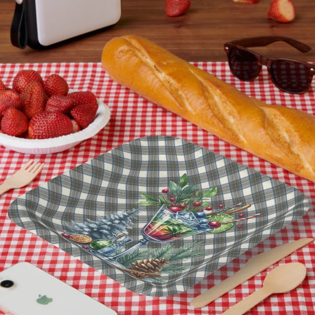 Plato De Papel Stewart Blue Scottish Tartan Christmas Paper Plate (Picnic)