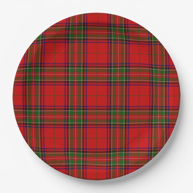 Plato De Papel Stewart / Stuart tartan rojo platillo verde (Anverso)