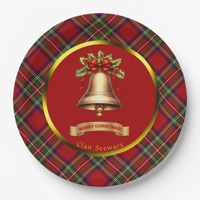 Plato De Papel Stewart Tartan Navidades personalizados (Anverso)