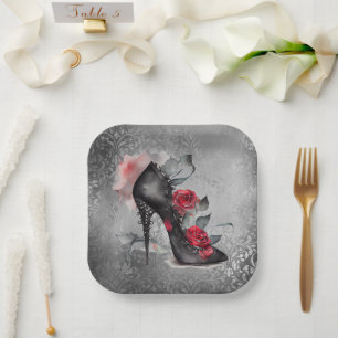 Plato De Papel Stiletto Araña Vampy   Rojo Alto Talón Grunge