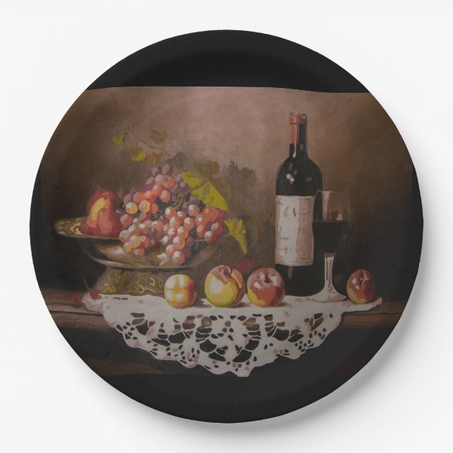 Plato De Papel Still life Fruit Bowl and Wine Bottle      (Anverso)
