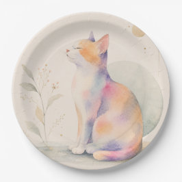 Plato De Papel Stille Katze im Mondlicht – Aquarell Pappteller