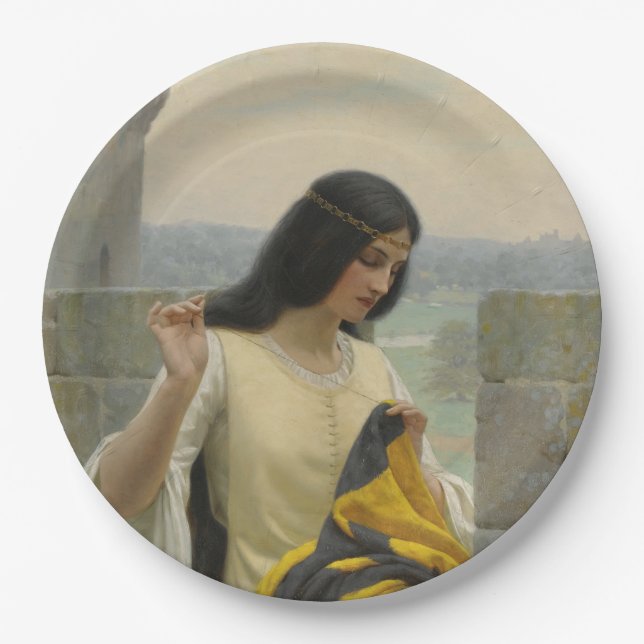 Plato De Papel Stitching the Standard Flag (Mujer medieval) (Anverso)