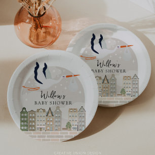Plato De Papel Stork Boho Baby Shower Baby Sprinkle Decoración