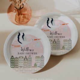 Plato De Papel Stork Boho Baby Shower Baby Sprinkle Decoración