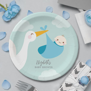 Plato De Papel Stork Bundle Boy Baby Shower