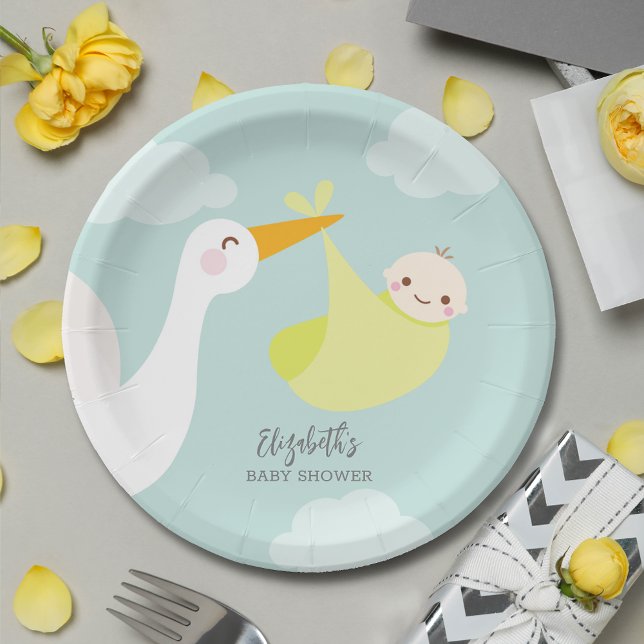 Plato De Papel Stork Yellow Bundle Baby Shower (Subido por el creador)