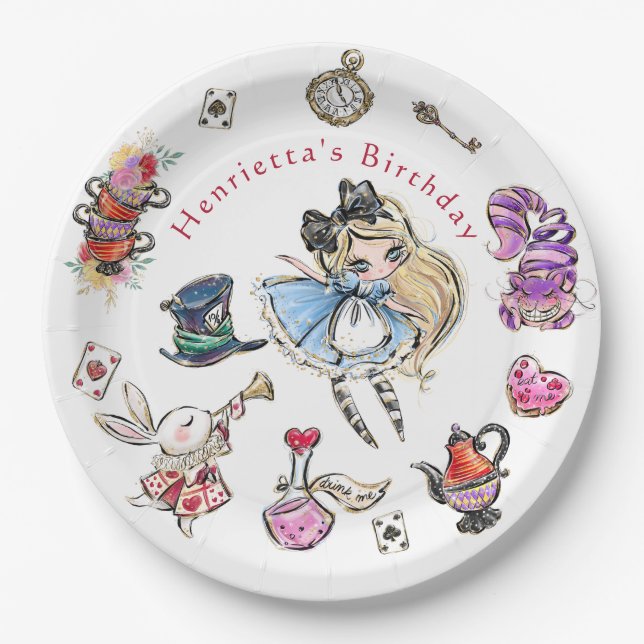 Plato De Papel Storybook Alice Birthday Celebration Plates (Anverso)