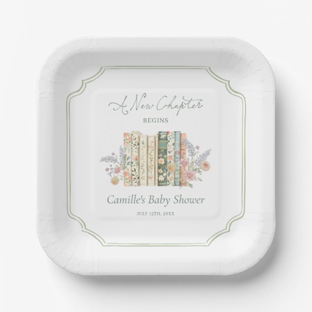 Plato De Papel Storybook Baby Shower A New Chapter Paper Plates (Anverso)