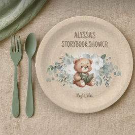 Plato De Papel Storybook Teddy Bear Greenery Baby Shower