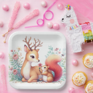 Plato De Papel Storybook Woodland Babies Deer Y Chipmunk