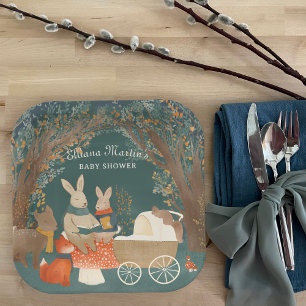 Plato De Papel Storybook Woodland Friends Baby Shower