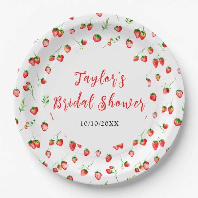 Plato De Papel Strawberries y Daisies Bridal Shower (Anverso)