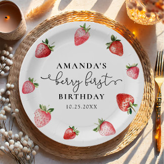 Plato De Papel Strawberry 1st Birthday Berry Sweet One 