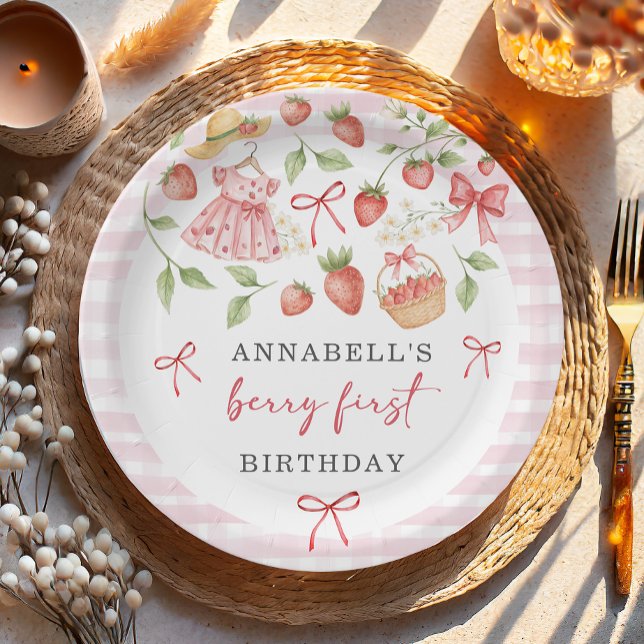 Plato De Papel Strawberry 1st Birthday Invite First Berry Sweet (Subido por el creador)