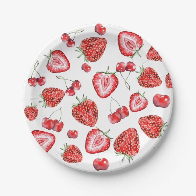 Plato De Papel Strawberry Baby Shower Berry Red (Anverso)