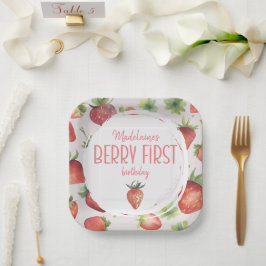 Plato De Papel Strawberry Berry First Birday Square